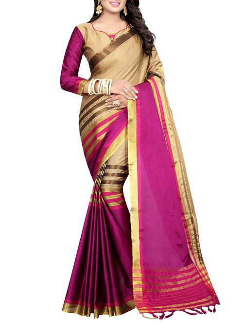 pink cotton saree with blouse - 14756427 - Very Small Image - 1