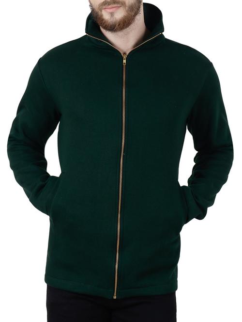 green solid fleece casual jacket - 14756837 - Very Small Image - 1