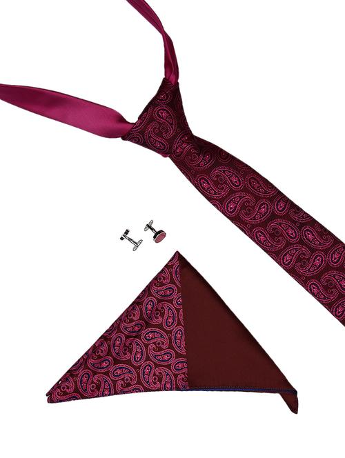 purple micro fiber tie with cufflinks and handkerchief - 14757404 - Very Small Image - 1