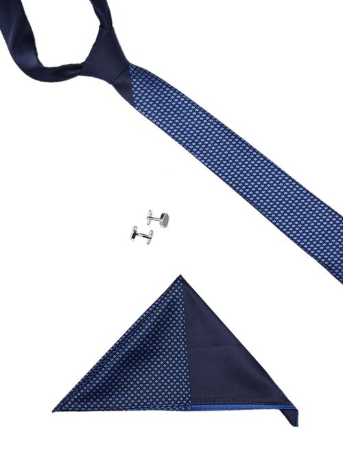 blue micro fiber tie with cufflinks and handkerchief - 14757412 - Very Small Image - 1