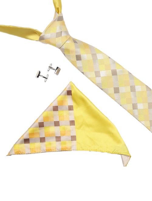 yellow :: multi micro fiber tie with cufflink and handkerchief - 14757424 - Very Small Image - 1