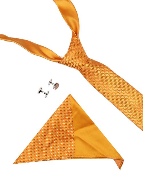 orange micro fiber tie with cufflink and handkerchief - 14757429 - Very Small Image - 1