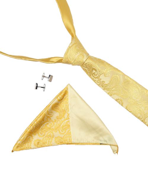 yellow micro fiber tie with cufflink and handkerchief - 14757439 - Very Small Image - 1