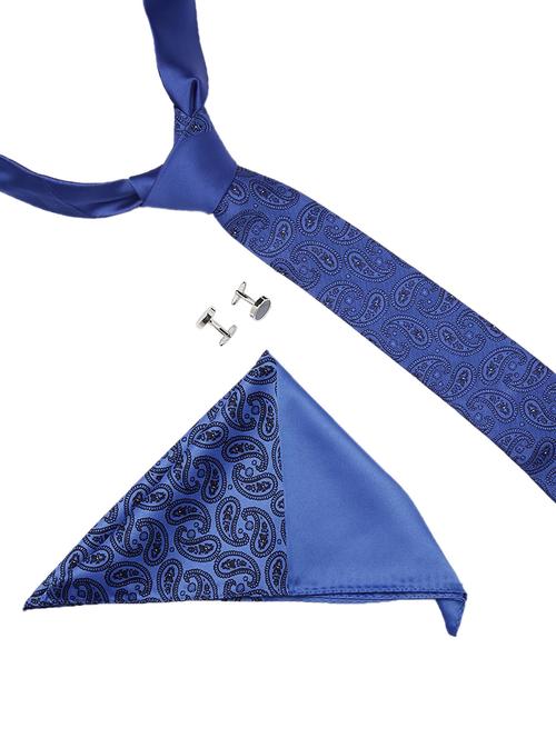 blue micro fiber tie with cufflinks and handkerchief - 14757442 - Very Small Image - 1