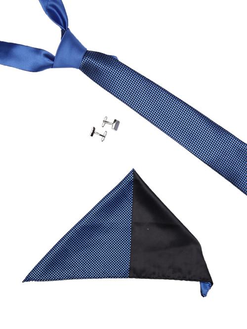 blue micro fiber tie with cufflinks and handkerchief - 14757445 - Very Small Image - 1