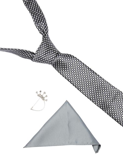 grey micro fiber tie with cufflinks and handkerchief - 14757459 - Very Small Image - 1