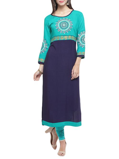 blue viscose straight kurta - 14757944 - Very Small Image - 1