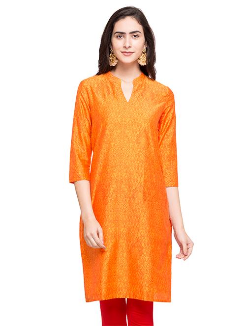 orange synthetic solid kurta - 14758032 - Very Small Image - 1