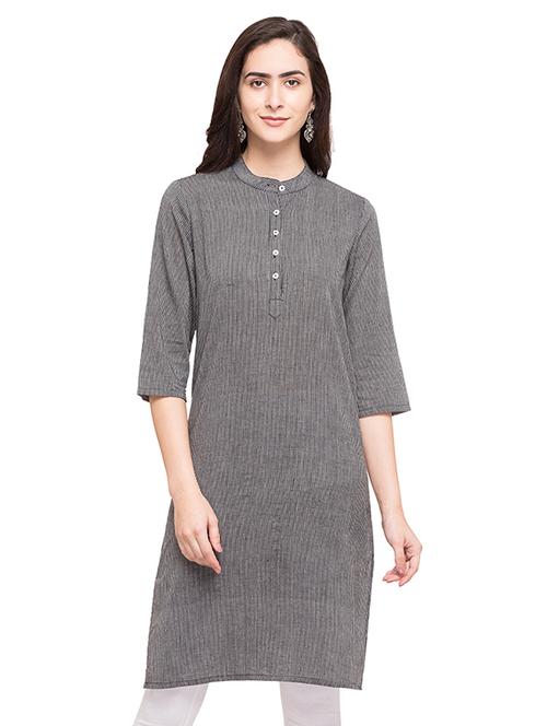 grey cotton solid kurta - 14758042 - Very Small Image - 1
