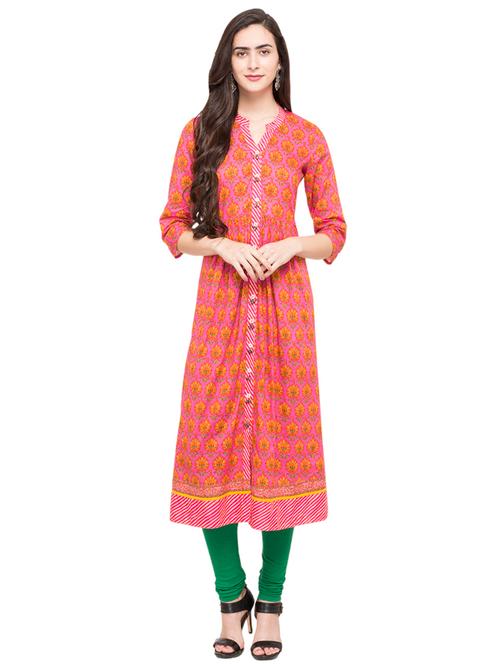 pink cotton aline kurta - 14758057 - Very Small Image - 1