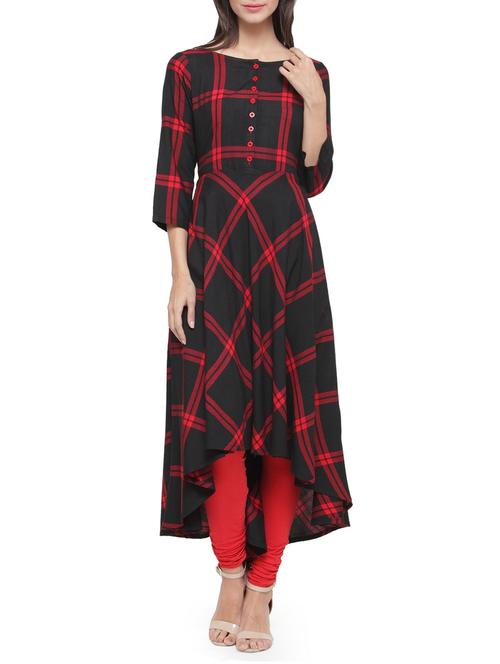 multi colored rayon highlow kurta - 14759195 - Very Small Image - 1