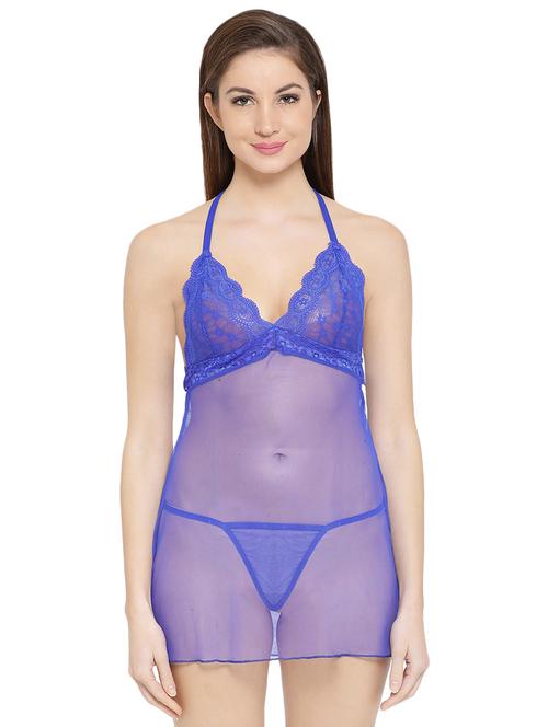 halter neck laced babydoll with thongs set - 14760364 - Very Small Image - 1