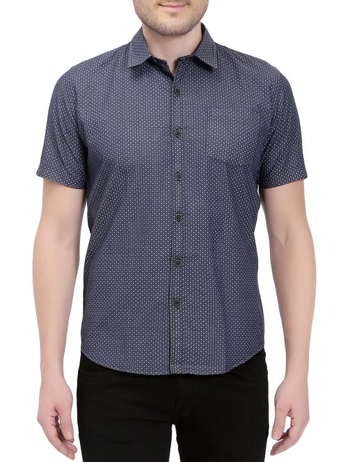 dark blue cotton casual shirt - 14762016 - Very Small Image - 1