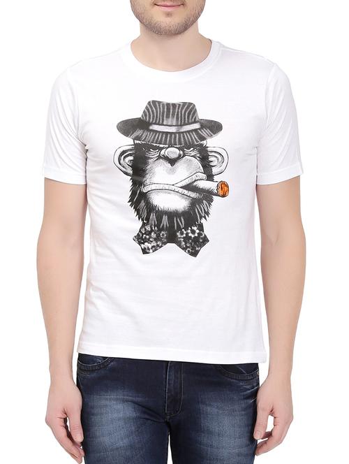 white cotton chest print t-shirt - 14762055 - Very Small Image - 1