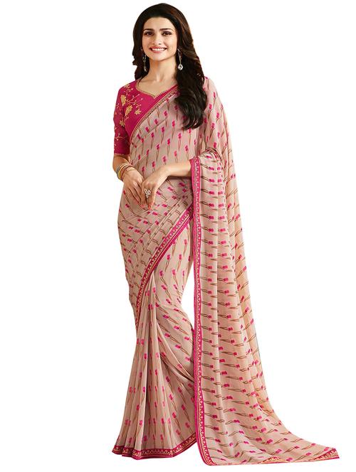 pink printed saree with blouse - 14762096 - Very Small Image - 1