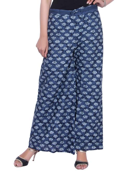 blue cotton printed palazzo - 14762159 - Very Small Image - 1