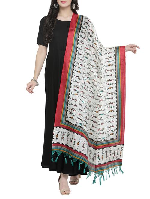 white art silk dupatta - 14762406 - Very Small Image - 1