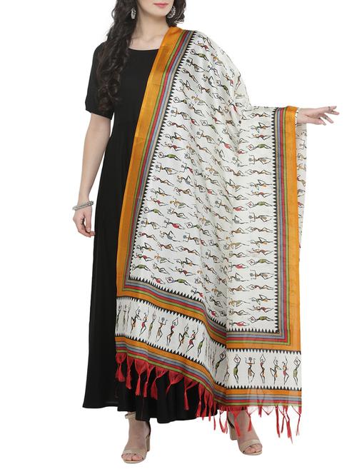 white warli art printed dupatta - 14762407 - Very Small Image - 1