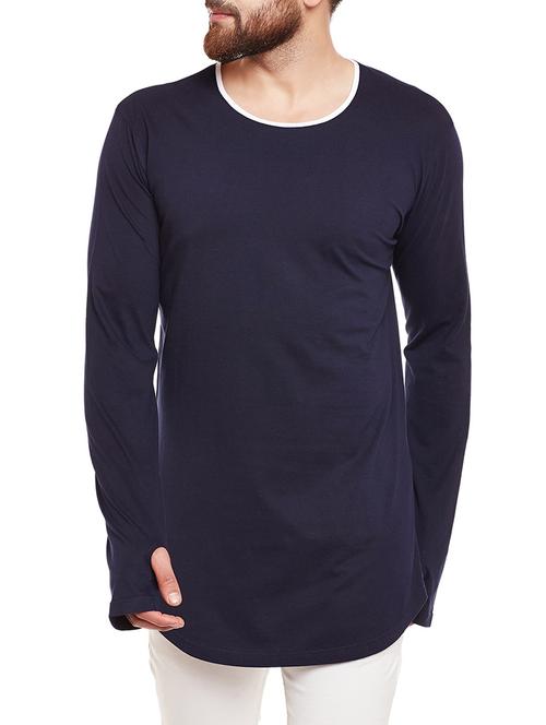 navy blue cotton thumb hole t-shirt - 14763355 - Very Small Image - 1