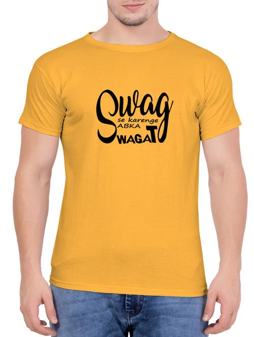 yellow cotton chest print tshirt - 14763412 - Very Small Image - 1