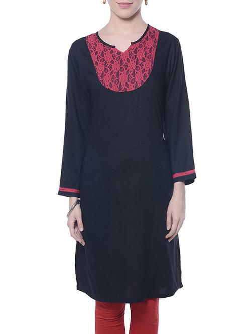 black cotton solid straight kurti - 14763536 - Very Small Image - 1