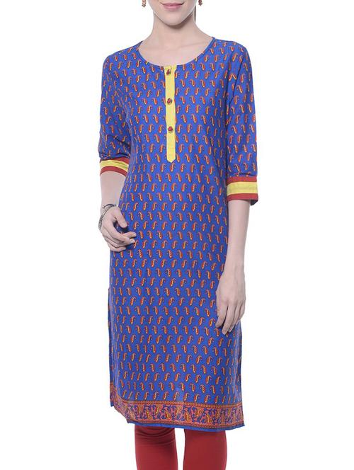 blue cotton straight kurta - 14763537 - Very Small Image - 1