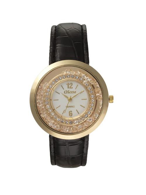 oleva leather strap round dial watch - 14764506 - Very Small Image - 1