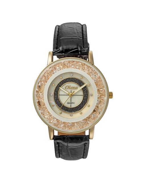 oleva leather strap golden round dial watch - 14764522 - Very Small Image - 1