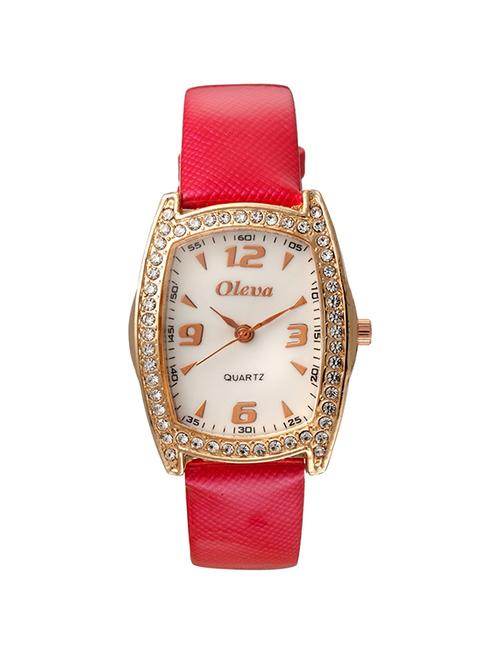 oleva leather strap embellished dial watch - 14764526 - Very Small Image - 1