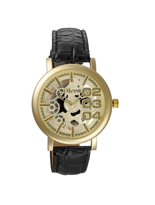 oleva leather strap round dial watch - 14764528 - Very Small Image - 1