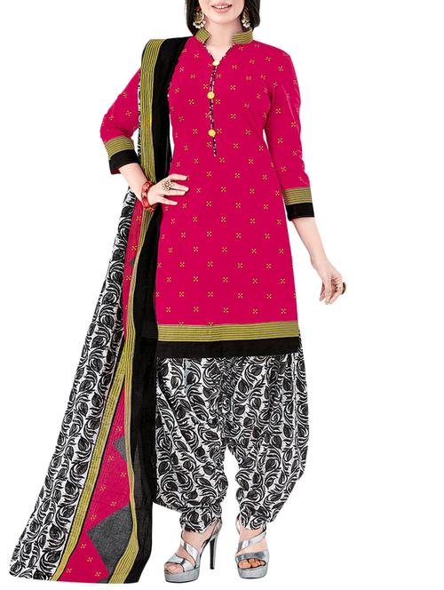 pink cotton unstitched suit - 14765799 - Very Small Image - 1