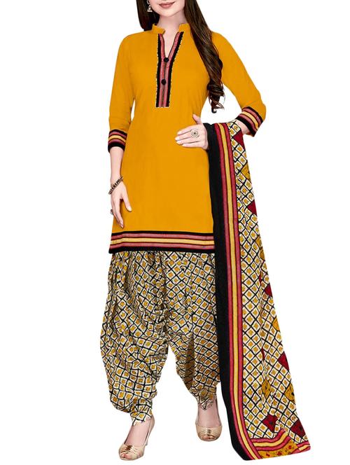yellow cotton unstitched suit - 14765807 - Very Small Image - 1