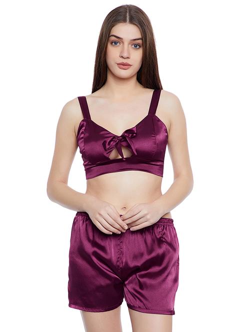 purple satin nightwear shorts set - 14765985 - Very Small Image - 1