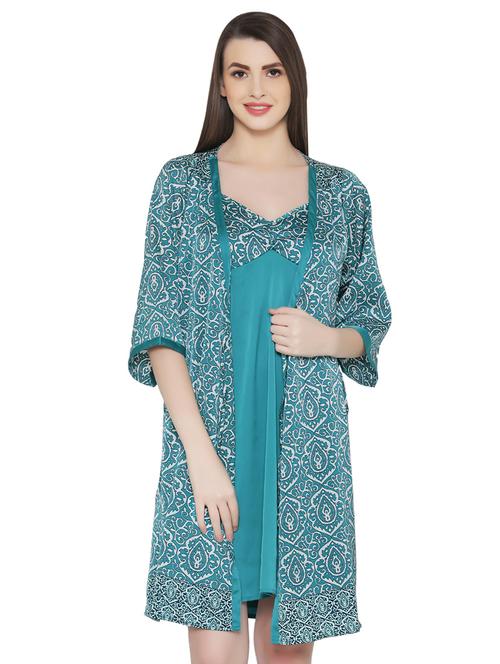 blue satin nighty with robe - 14765998 - Very Small Image - 1