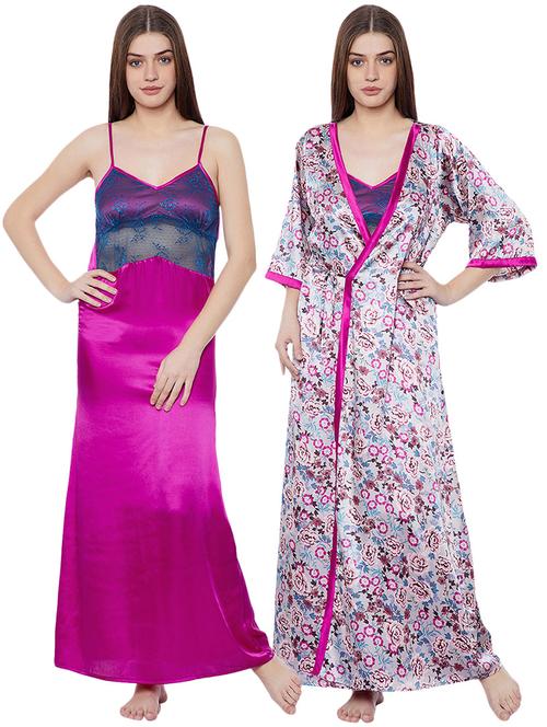 pink satin nighty with robe - 14766007 - Very Small Image - 1