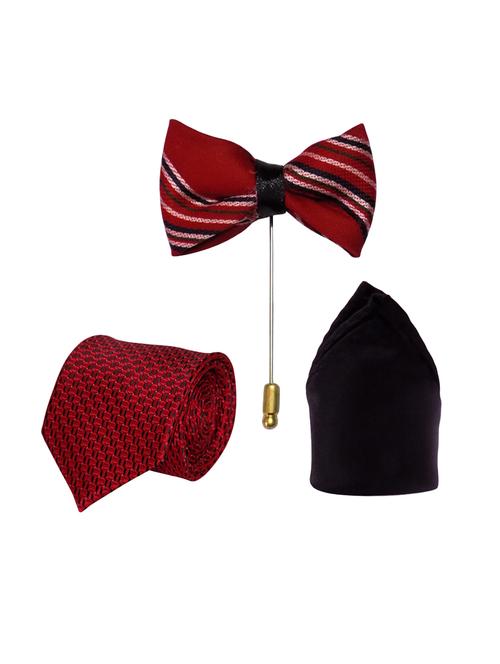 red micro fiber tie with lapelpins and handkerchief - 14766545 - Very Small Image - 1