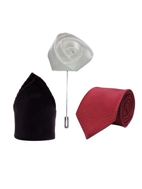 maroon micro fiber tie with lapelpin and handkerchief - 14766551 - Very Small Image - 1