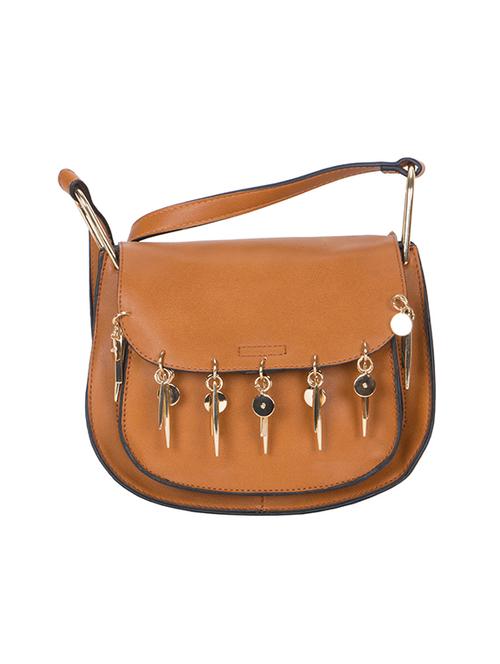 tan leatherette regular sling bag - 14766772 - Very Small Image - 1