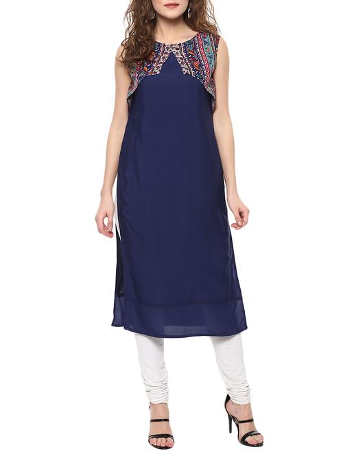blue crepe straight kurta - 14766982 - Very Small Image - 1