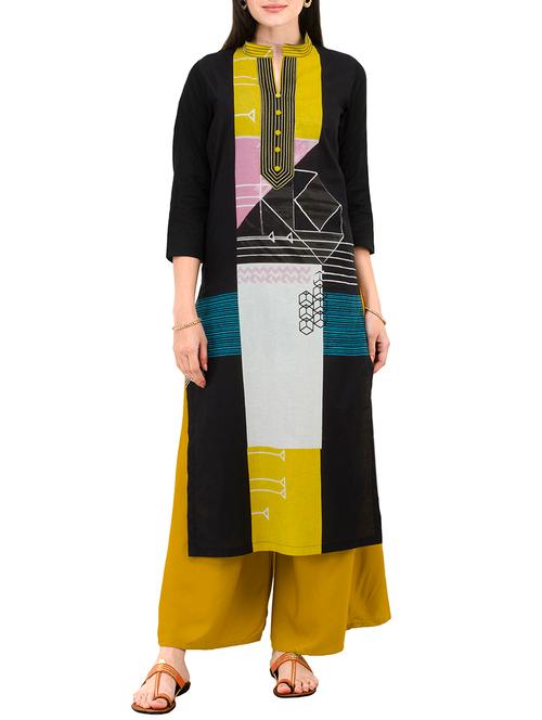 black cotton straight kurta - 14769961 - Very Small Image - 1