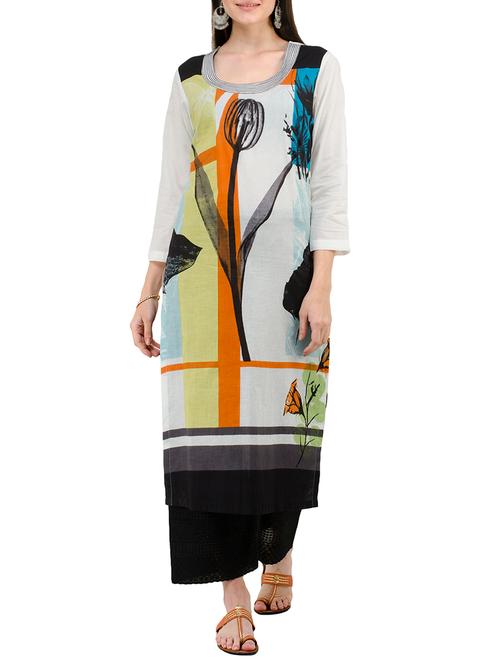 white cotton straight kurta - 14769962 - Very Small Image - 1
