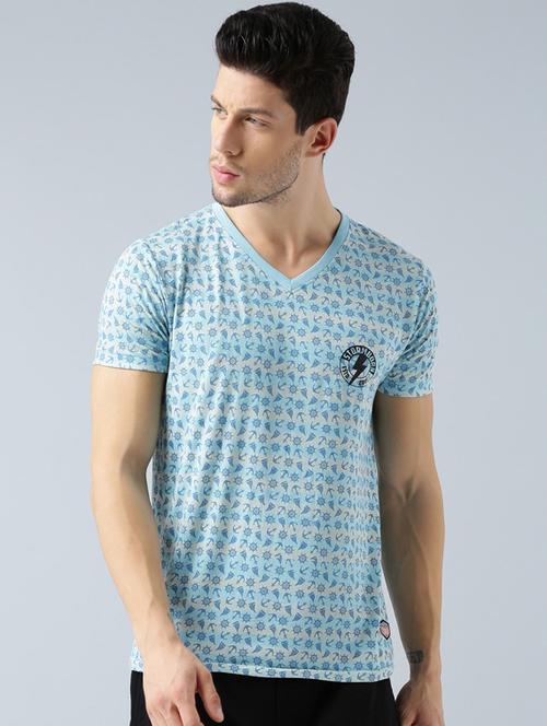 light blue cotton all over print tshirt - 14770067 - Very Small Image - 1
