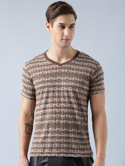 brown cotton all over print tshirt - 14770070 - Very Small Image - 1