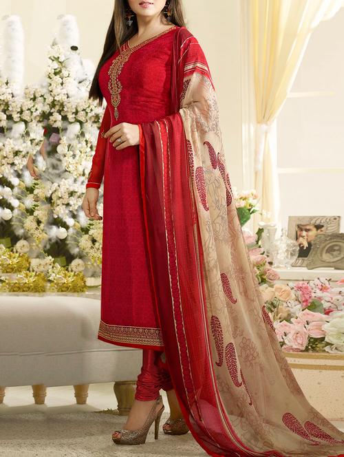 embroidered semi-stitched suit - 14770148 - Very Small Image - 1
