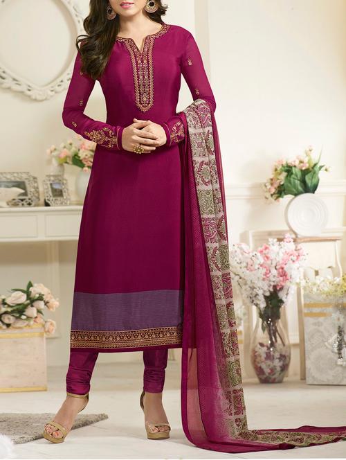 embroidered semi-stitched suit - 14770150 - Very Small Image - 1
