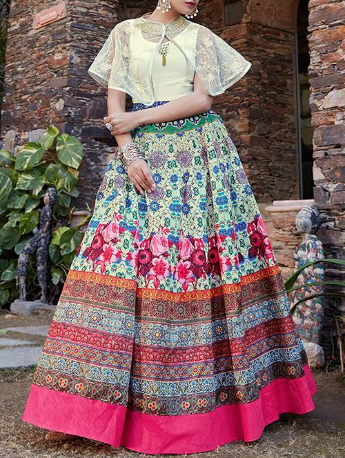 cream georgette semistitched suit - 14770163 - Very Small Image - 1