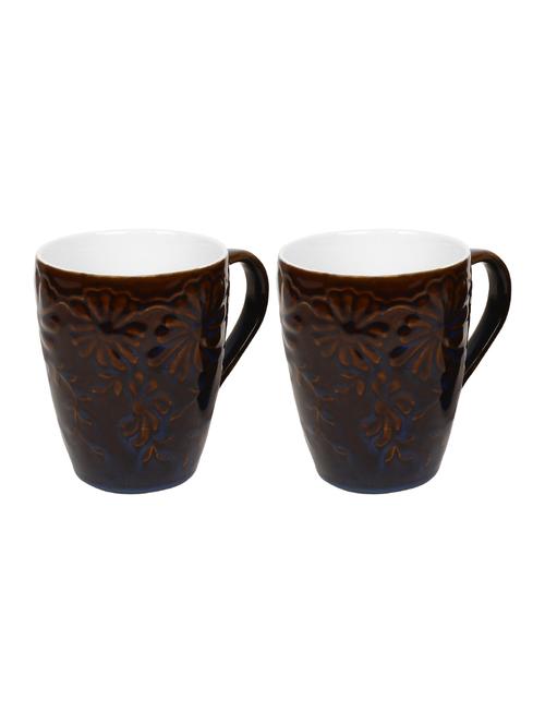large 300 ml brown floral embossed pattern beautiful coffee mugs - set of 2 - 14770220 - Very Small Image - 1