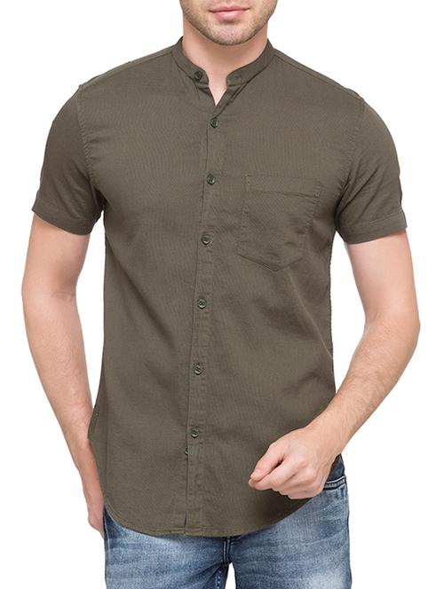 olive green cotton casual shirt - 14770460 - Very Small Image - 1