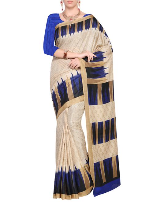 contrast bordered printed saree with blouse - 14770743 - Very Small Image - 1
