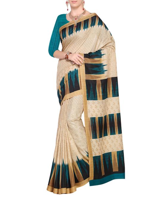 temple bordered printed saree with blouse - 14770744 - Very Small Image - 1